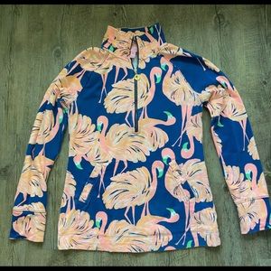 Lilly Pulitzer XXS Flamingo print Size long sleeve quarter zip pullover UPF 50+